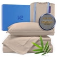 thumbnail image 1 of Kickoff Viscose Bamboo Sheets California King Size 4-pc 100% Organic Bamboo Viscose Bed Cooling Sheets Cal King Set Cool Bedding for hot sleepers sheet, Flat, Fitted, Pillowcases (Iced Latte, CK), 1 of 9