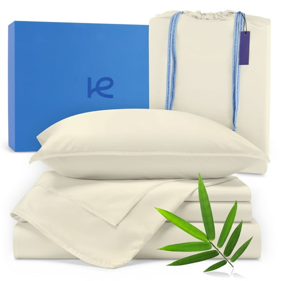 Kickoff Viscose Bamboo Sheets California King Size 4-pc 100% Organic Bamboo Viscose Bed Cooling Sheets Cal King Set Cool Bedding for hot sleepers sheet, Flat, Fitted, Pillowcases (Buttercream, CK)