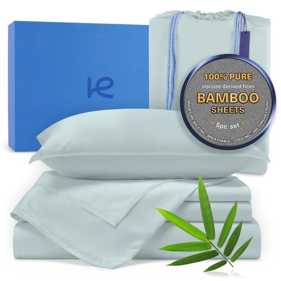 Kickoff Viscose Bamboo Sheets King Size 4-pc 100% Organic Bamboo Viscose Bed Cooling Sheets King Size Set Cool Bedding for hot sleepers sheet, Flat, Fitted, Pillowcases (Coastal Blue ,K)