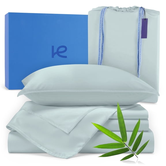 Kickoff Viscose Bamboo Sheets King Size 4-pc 100% Organic Bamboo Viscose Bed Cooling Sheets King Size Set Cool Bedding for hot sleepers sheet, Flat, Fitted, Pillowcases (Coastal Blue ,K)
