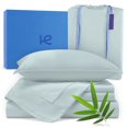 thumbnail image 1 of Kickoff Viscose Bamboo Sheets Twin Size 3-pc 100% Organic Bamboo Viscose Bed Cooling Sheets Twin Size Set Cool Bedding for hot sleepers sheet, Flat, Fitted, Pillowcase (Coastal Blue, T), 1 of 9