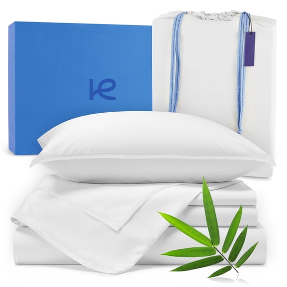 Kickoff Viscose Bamboo Sheets Twin XL Size 3-pc 100% Organic Bamboo Viscose Bed Cooling Sheets Twin XL Size Set Cool Bedding for hot sleepers sheet, Flat, Fitted, Pillowcase (Snow White, TXL)