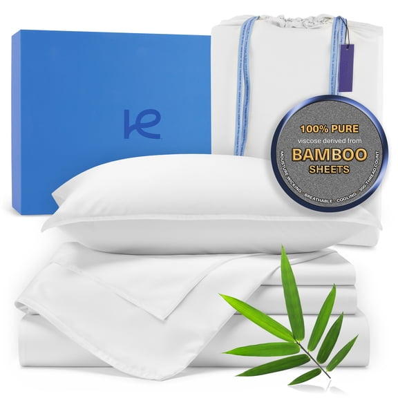 Kickoff Viscose Bamboo Sheets full Size 4-pc 100% Organic Bamboo Viscose Bed Cooling Sheets full Size Set Cool Bedding for hot sleepers sheet, Flat, Fitted, Pillowcases (Snow White, F)