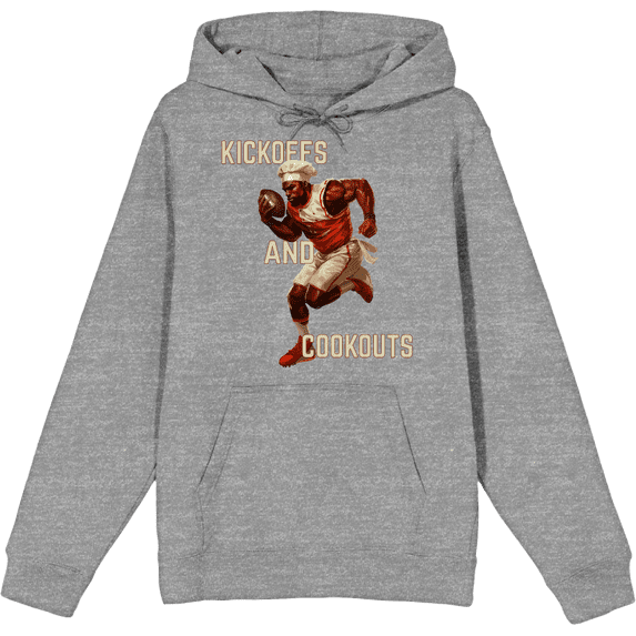 Kickoffs & Cookouts American Football Adult Heather Gray Long Sleeve Hoodie-Small
