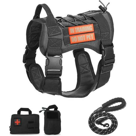 Kickred Dog Harness and Dog Leash Set with 2 Reflective Patches, No Pull Adjustable Working Dog Vest with Handle, Dog Training Harness for Medium Large Dogs