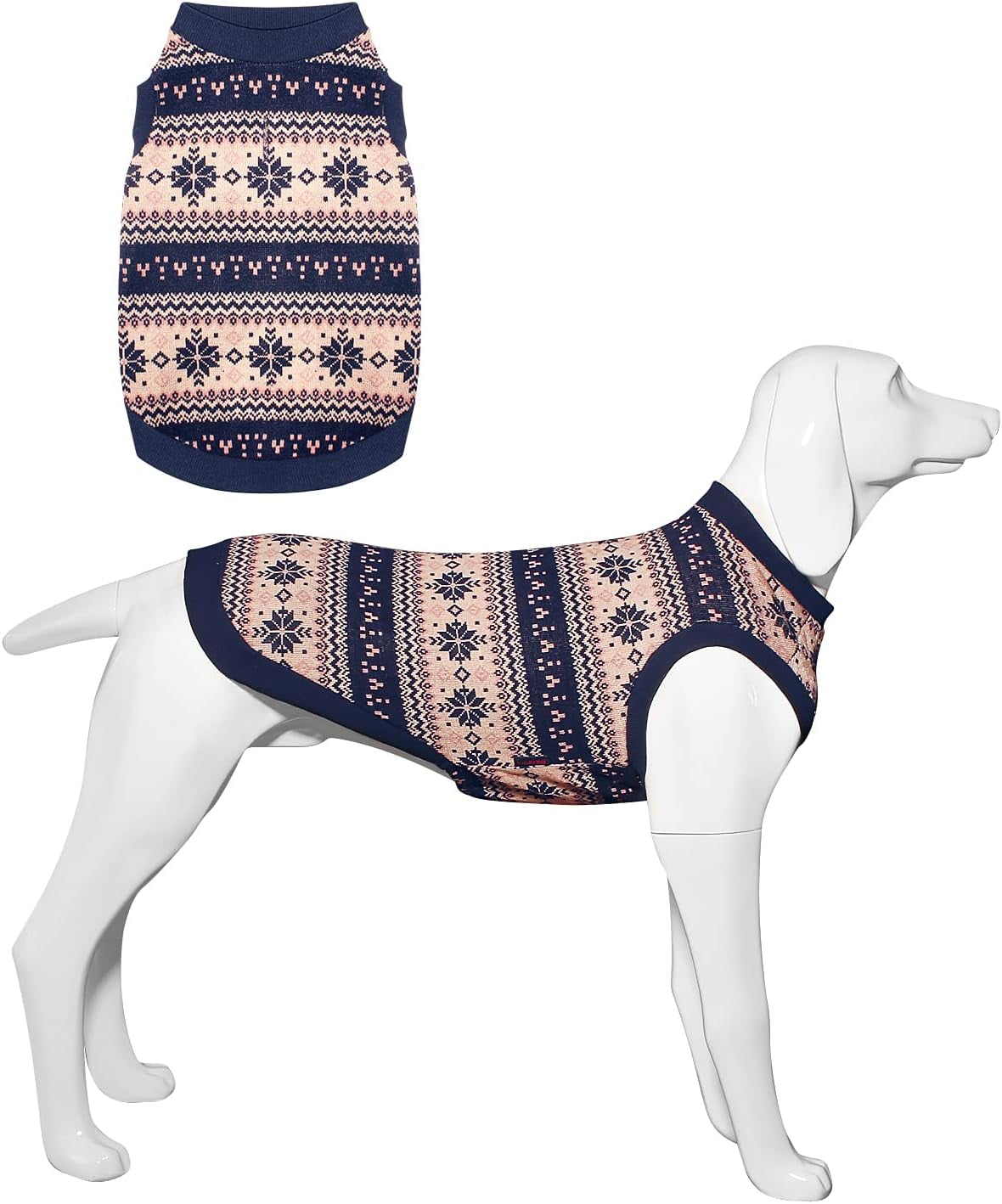 Kickred Dog Sweater Classic Snowflake Pet Knitwear Pullover Vest with Leash Hole, Cold Weather
