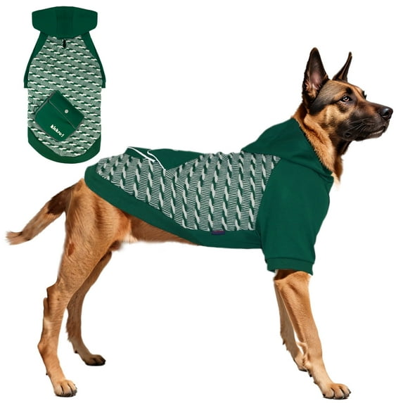 Kickred Knitted Dog Hoodie, Soft and Stretchy Dog Sweater with Pockets and Leash Hole, Cold Winter Dog Sweatshirt, Premium Oblique Striped Dog Fall Sweater Pullover Splicing Hoodie, Green (L)