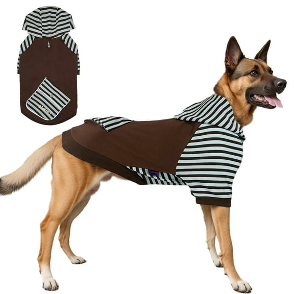 Kickred Knitted Dog Hoodie, Soft and Stretchy Dog Sweater with Pockets and Leash Hole, Cold Winter Dog Sweatshirt, Premium Oblique Striped Dog Fall Sweater Pullover Splicing Hoodie, Brown (L)