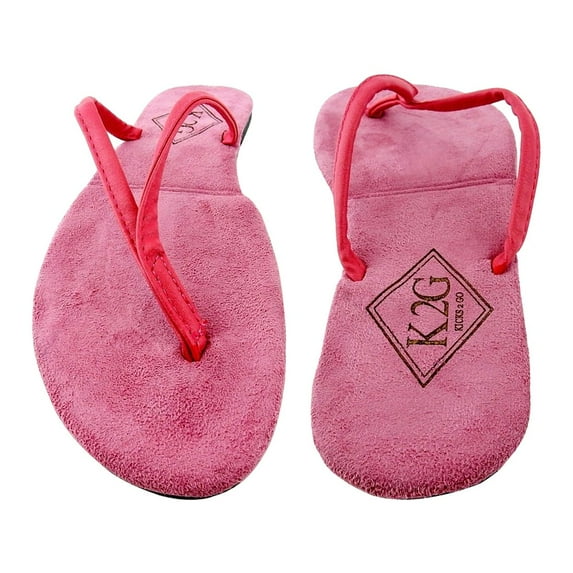 Kicks 2 Go Ladies' Folding Flip-Flops with Pouch - Lightweight and Portable Sandals for Spa, Beach, Pool, and Shower - Pink, Large.