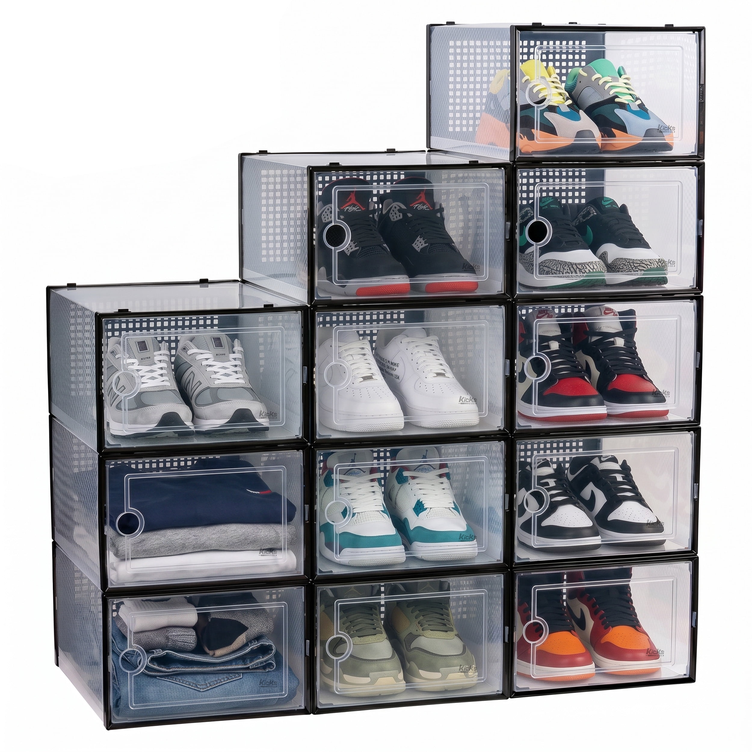 Kicks & Co Clear Stackable Sneaker Storage Boxes, Drop Front Shoe