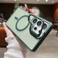 thumbnail image 1 of Kickstand Case for Samsung Galaxy S24 Ultra Compatible with MagSafe, Built-in Metal Adjustable Camera Bracket, Clear Matte Back Slim Shockproof Phone Cover, Support Magnetic Car Mount, Darkgreen, 1 of 9