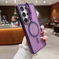 Kickstand Case for Samsung Galaxy S25 Plus Compatible with MagSafe, Built-in Metal Adjustable Camera Bracket, Clear Matte Back Slim Shockproof Phone Cover, Support Magnetic Car Mount, Darkpurple