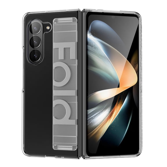 Kickstand Case for Samsung Galaxy Z Fold 6 Silicone Grip Cover,Full Body Protective Phone Case with Wristband Strap Handheld Design PC Shockproof Stand Case for Samsung Galaxy Z Fold 6,Clear