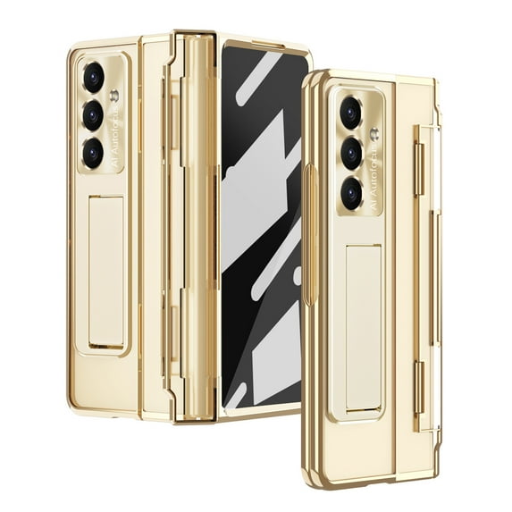 Kickstand Case for Samsung Galaxy Z Fold 7 with Hinge Protection, Screen Protector Wireless Charging Anti-Fingerprint Luxury Shockproof All-Inclusive Case for Samsung Z Fold 7 5G, Gold
