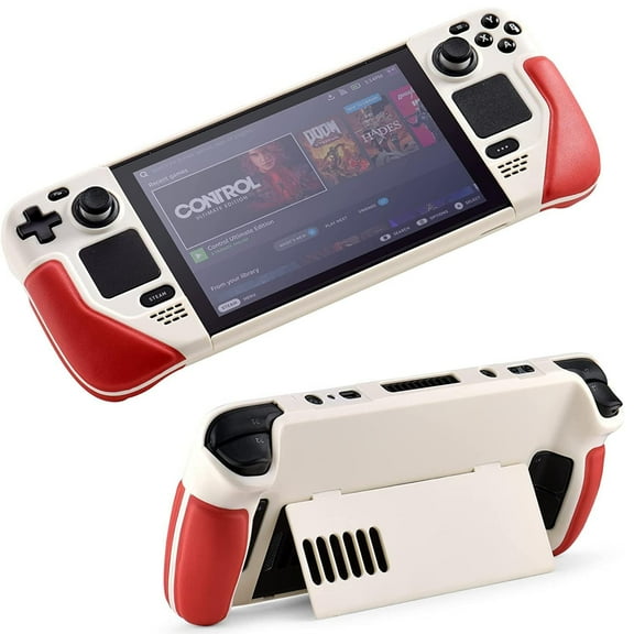 Kickstand Case for Steam Deck - Protective and Reliable Accessory with Stand Function-White+Red