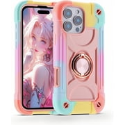 Kickstand Case for iPhone 16 Pro Max, Rotatable Double Ring Stand Bracket Cover, Assemble Armor Shockproof Protection - 6.9 inch Pink