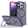 thumbnail image 1 of Kickstand Case for iPhone 12 Pro Compatible with MagSafe, Built-in Metal Adjustable Camera Bracket, Translucent Matte Back Slim Shockproof Phone Cover, Support Magnetic Car Mount, Darkpurple, 1 of 5