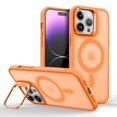 thumbnail image 1 of Kickstand Case for iPhone 13 Compatible with MagSafe, Built-in Metal Adjustable Camera Bracket, Translucent Matte Back Slim Shockproof Phone Cover, Support Magnetic Car Mount, Orange, 1 of 5
