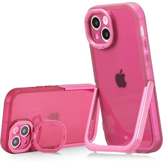 Kickstand Case for iPhone 13/iPhone 14, 2 Stand Modes Built-in Camera Ring Stand Clear Soft Slim Back Cover with Invisible Stand Anti-Scratch Durable Shockproof Protective Bumper Case - Red