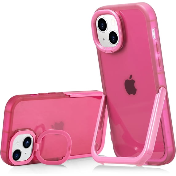 Kickstand Case for iPhone 14 Plus, 2 Stand Modes Built-in Camera Ring Stand Clear Soft Slim Back Cover with Invisible Stand Anti-Scratch Durable Shockproof Protective Bumper Case - Red