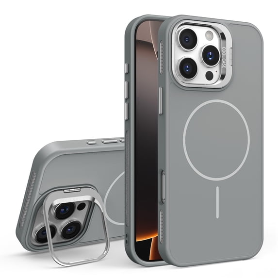 Kickstand Case for iPhone 14 Pro, Compatible with MagSafe Wireless Charger, Built-in Adjustable Camera Frame Stand, Luxury Matte Magnetic Back Slim Fit Shockproof Phone Cover, Gray