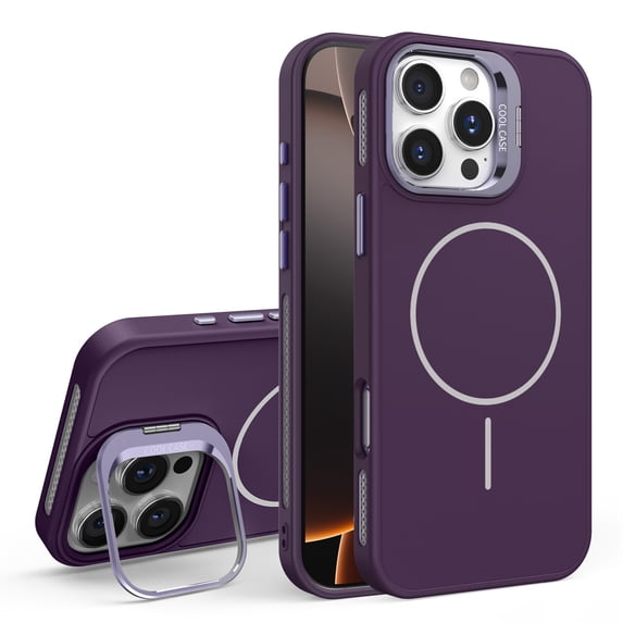 Kickstand Case for iPhone 14 Pro, Compatible with MagSafe Wireless Charger, Built-in Adjustable Camera Frame Stand, Luxury Matte Magnetic Back Slim Fit Shockproof Phone Cover, Darkpurple