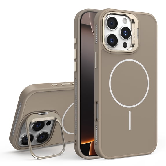 Kickstand Case for iPhone 14 Pro, Compatible with MagSafe Wireless Charger, Built-in Adjustable Camera Frame Stand, Luxury Matte Magnetic Back Slim Fit Shockproof Phone Cover, Desertgold