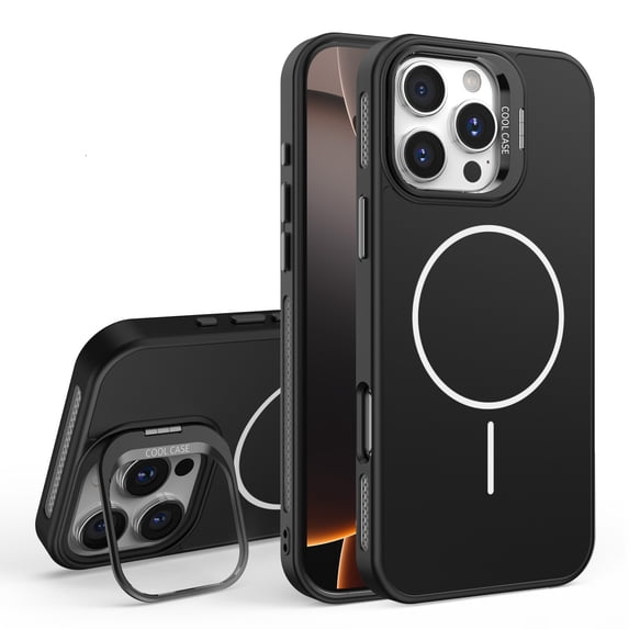 Kickstand Case for iPhone 14 Pro, Compatible with MagSafe Wireless Charger, Built-in Adjustable Camera Frame Stand, Luxury Matte Magnetic Back Slim Fit Shockproof Phone Cover, Black