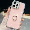 thumbnail image 1 of Kickstand Case for iPhone 14 Pro, Glitter Diamond Sparkling Slim Protective Cover with Stand & Finger Ring, Shiny Rhinestone Lightweight Fashionable Chic Case for iPhone 14 Pro, Light Pink, 1 of 10