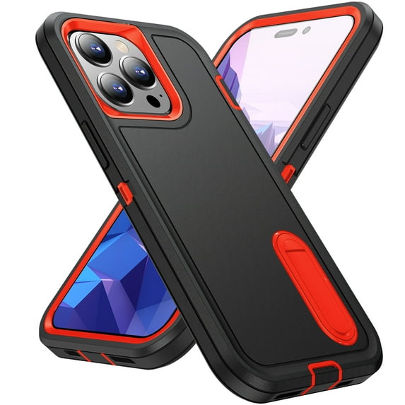 Kickstand Case for iPhone 16 Plus, Shockproof, Dropproof,slim & tough, Dustproof,Anti-Scratch,pocket-friendly,Rugged Slim Fit for iPhone 16 Plus Phone Case with Built-in Kickstand,Black/Orange