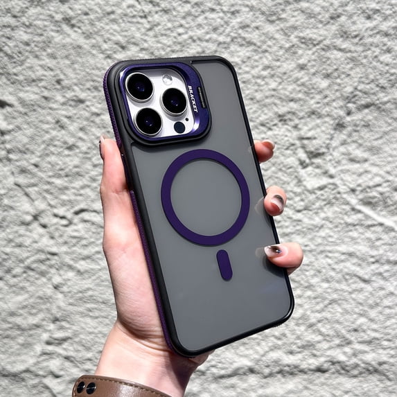 Kickstand Case for iPhone 16 Pro Compatible with Mag-Safe, Built-in Adjustable Camera Lens Stand, Non-Slip Bumper Magnetic Back Slim Shockproof Phone Cover for iPhone 16 Pro, Darkpurple