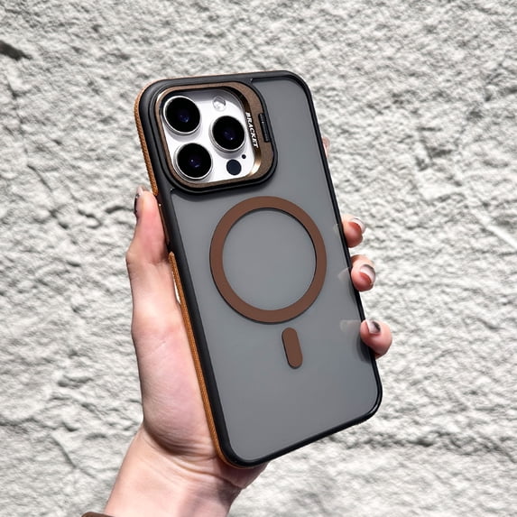 Kickstand Case for iPhone 16 Pro Compatible with Mag-Safe, Built-in Adjustable Camera Lens Stand, Non-Slip Bumper Magnetic Back Slim Shockproof Phone Cover for iPhone 16 Pro, Khaki