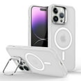 thumbnail image 1 of Kickstand Case for iPhone 16 Pro Compatible with MagSafe, Built-in Metal Adjustable Camera Bracket, Translucent Matte Back Slim Shockproof Phone Cover, Support Magnetic Car Mount, White, 1 of 5