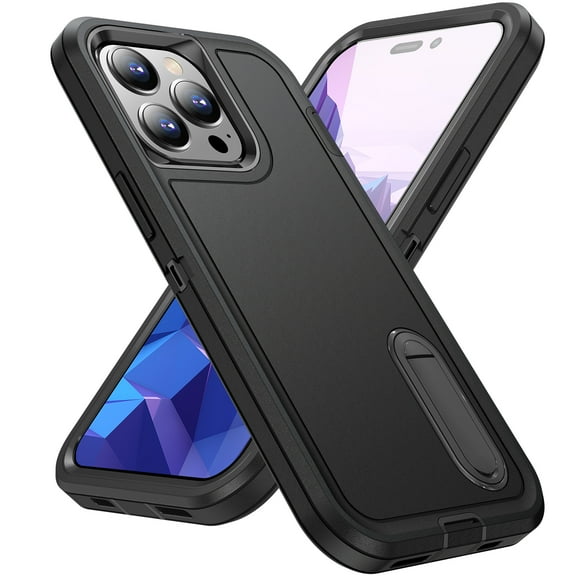 Kickstand Case for iPhone 16 Pro, Shockproof, Dropproof,slim & tough, Dustproof,Anti-Scratch,pocket-friendly,Rugged phone case,Slim Fit for iPhone 16 Pro Phone Case with Built-in Kickstand,Black/Black