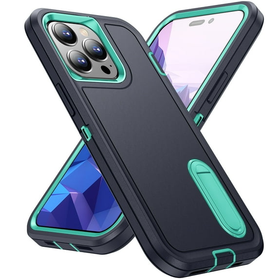 Kickstand Case for iPhone 16, Shockproof, Dropproof,slim & tough, Dustproof,Anti-Scratch,pocket-friendly,Rugged phone case, Slim Fit for iPhone 16 Phone Case with Built-in Kickstand,Deepblue/Mint