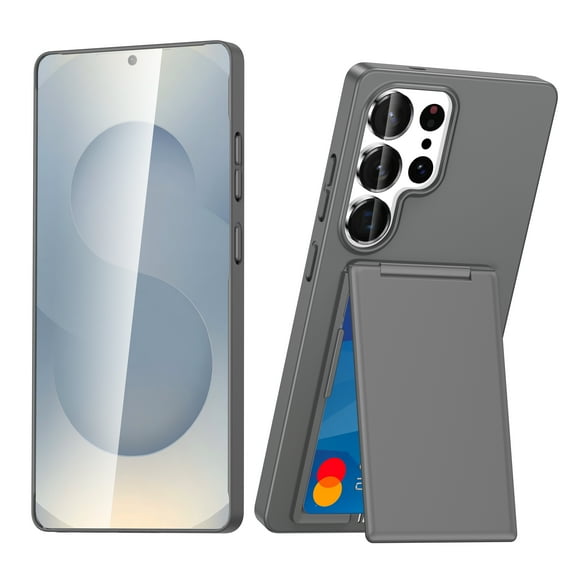 Kickstand Phone Case for Samsung Galaxy S25 Ultra Case, Luxury Ultra Slim Shockproof with Card Holder Cases Hybrid PC+TPU Anti Drop Protective Lightweight Phone Cover for Galaxy S25 Ultra, Gray