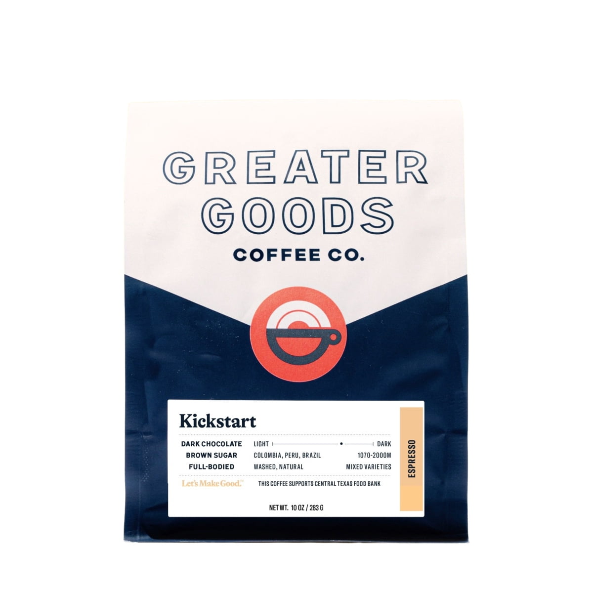 Kickstart - Espresso Blend - Roasted by Greater Goods Coffee Co. - Whole Bean Coffee - 2lb Bag