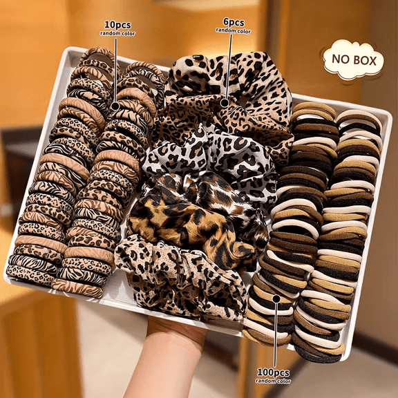 Kicpot 116 Pcs Leopard Print Hair Scrunchies Set, Elastic Hair Ties for Women, Hair Accessories for Ponytail