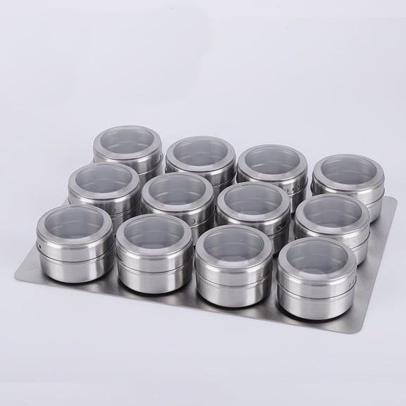Kicpot 12-Piece Magnetic Spice Jar Set, Stainless Steel Seasoning Containers with Metal Base, Kitchen Storage Organizer