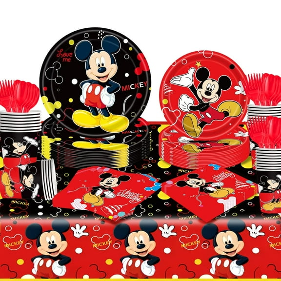 Kicpot 121 Pcs Micky Birthday Plates and Napkins Party Supplies, Micky Mouse Birthday Party Supplies and Decorations for kids Birthday Party, Serves 20 Guests,Red