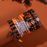 Kicpot 12Pcs Halloween Ghost Pumpkin Bracelet Rainbow Vinyl Disc Clay Beaded Stretch Bracelets Elastic Layering Friendship Bracelets