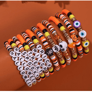Kicpot 12Pcs Halloween Ghost Pumpkin Bracelet Rainbow Vinyl Disc Clay Beaded Stretch Bracelets Elastic Layering