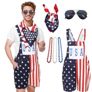 Kicpot 6 Pcs American Flag Outfit Unisex 4th of July Costume with Red White Blue Accessories Patriotic Shorts