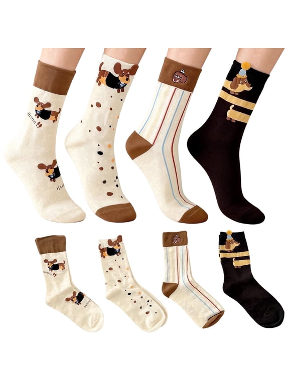 4-Pairs Womens Funny Abkle Sock Crew Socks for Dog Lover Animal Gifts for Women