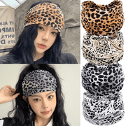Kicpot 4Pcs Leopard Print Headbands for Women, Wide Stretchy Boho Hair Bands, Non-Slip Turban Head Wraps for Daily Wear & Sports
