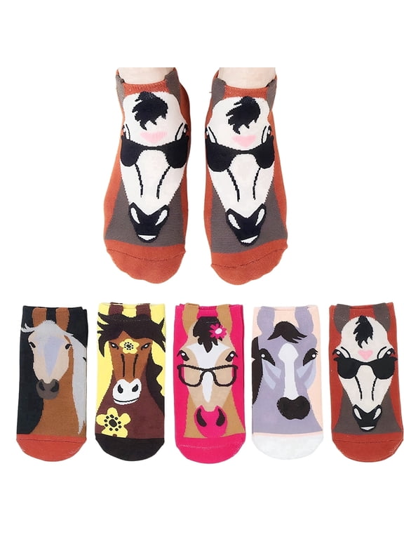 5-Pair Horse Socks Cute Animal Socks Unisex Athletic Sock Fun and Unique Socks