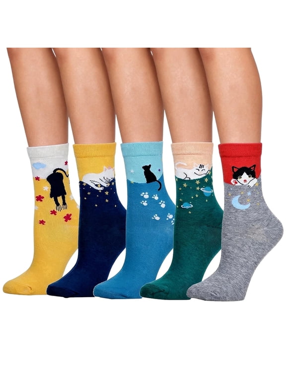5 Pairs Cute Animal Patterned Funny Novelty Cotton Crew Socks Animal Novelty Socks