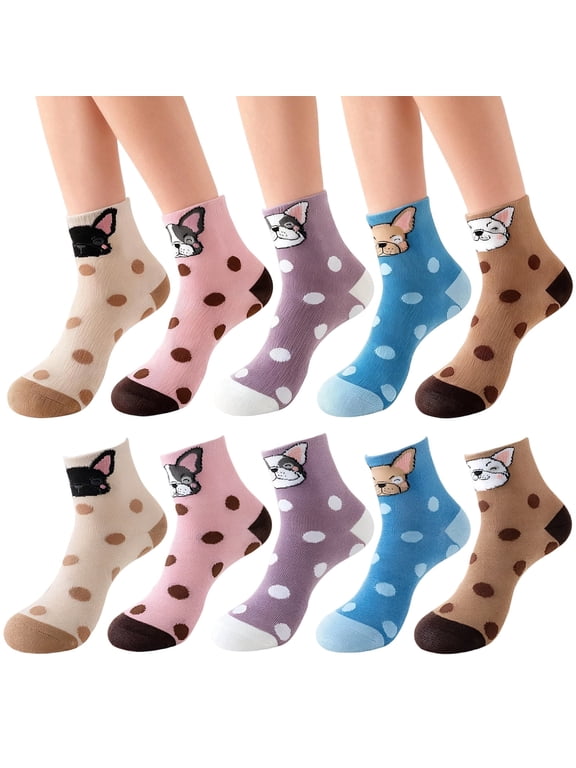 5 Pairs Ankle Socks Thin Socks Athletic Socks Moisture Wicking Crew Socks Bulldog Print Socks Funny Animal Socks Cute Dog Socks