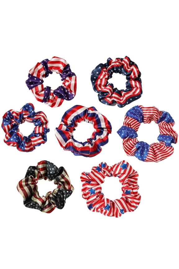 7-Pack Patriotic Scrunchies  Red White Blue American Flag Hair Ties for Women Independence Day Hair Accessories
