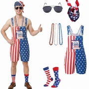 Kicpot 7 Pcs American Flag Outfit Unisex 4th of July Costume with Red White Blue Accessories Patriotic Shorts